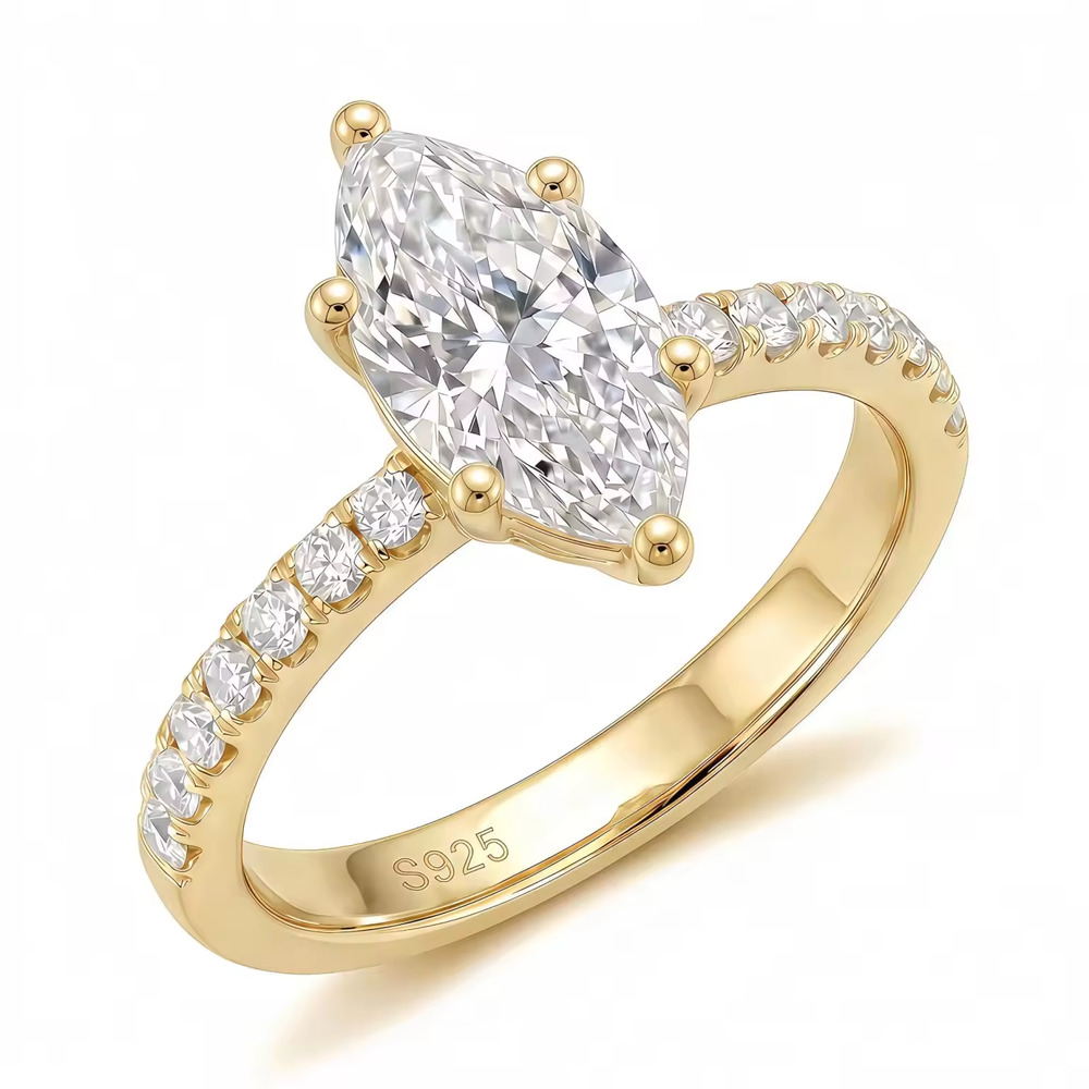 (Sizes 5-9) 3ct Moissanite Marquise Engagement Ring 14k Gold over S925 w/GRA